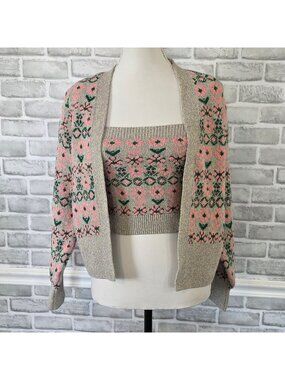 River Island Floral Cardigan Tank Set Grandmacore Soft Girl Garden Feminine S